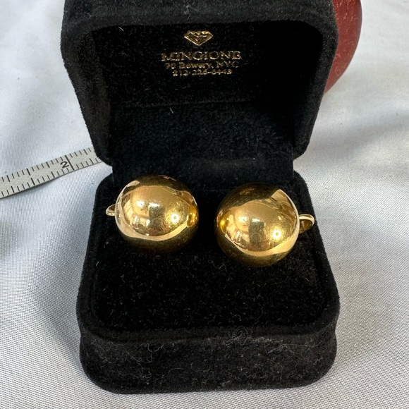 Two pair vintage silvertone and goldtone button earrings - Picture 3 of 5